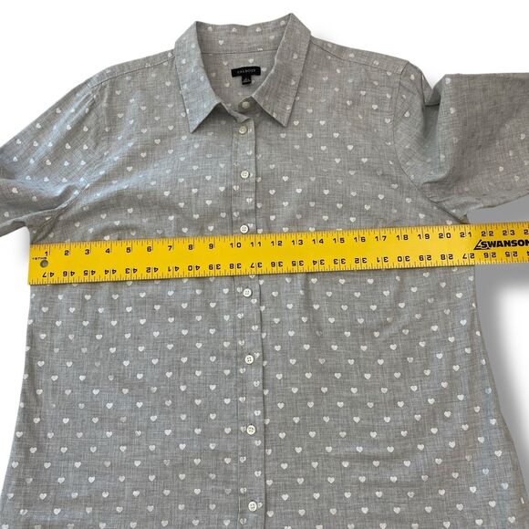 Talbots Button Up Shirt Hearts Womens Large Gray Love Preppy Classic Twee - Picture 9 of 10